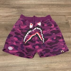 Purple Bape Camouflage Shark Face Shorts